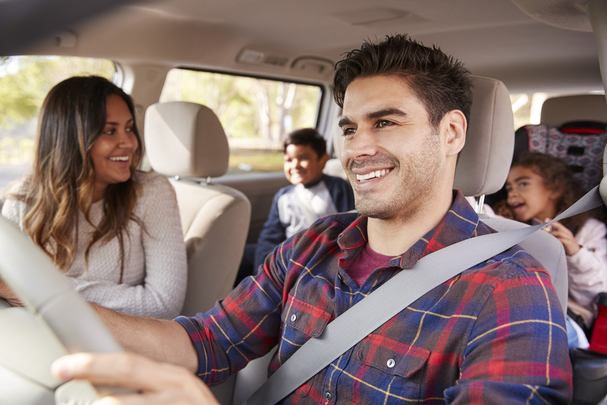 Family driving in car